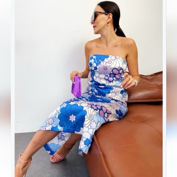 🌴 Mix & Match 2/$150 🌴 Zara Retro Mod Floral Print Strapless Midi Dress - Picture 6 of 16